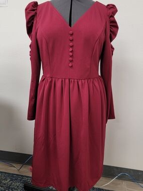 Vampire Chic Burgundy Long Sleeve Button-Front Dress
